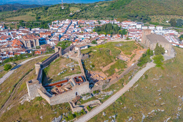 Panorama view of castle in Spanish town Aracena.