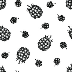 Seamless pattern with raspberries in graphic style.