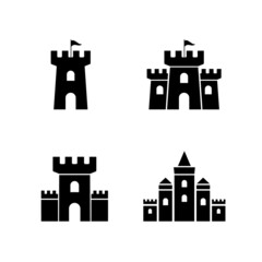 Castle vector icon fort symbol tower. Castle tower logo stronghold medieval silhouette icon