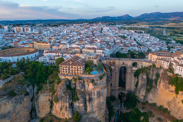 Sunset aerial view of Spanish town Ronda.