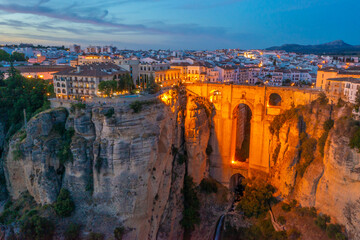 Sunset aerial view of Spanish town Ronda.
