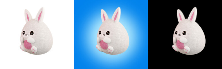 Easter bunny, side view. 3d render. Furry kawaii rabbit. Design element for Easter