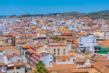 aerial view of the spanish city malaga and rooftops of the old town.
