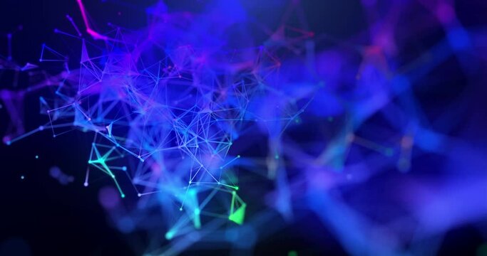 Abstract digital blue wave triangulation shapes in digital wave with small particles. Technological.
