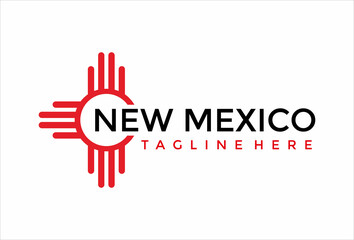 New Mexico with us state name, native american sun icon logo vector template.