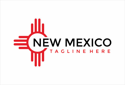 New Mexico With Us State Name, Native American Sun Icon Logo Vector