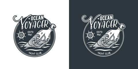 Nautical adventure, marine bottle on waves, sea print