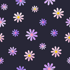 Seamless pattern with flowers on a dark background.