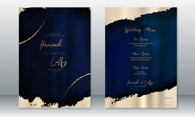 Wedding invitation card luxury design template with dark blue and grunge background