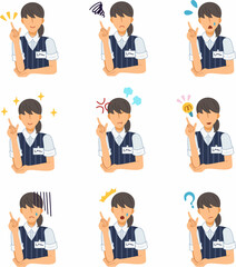 Fototapeta premium 女性事務員さんのイラストの様々な表情セット