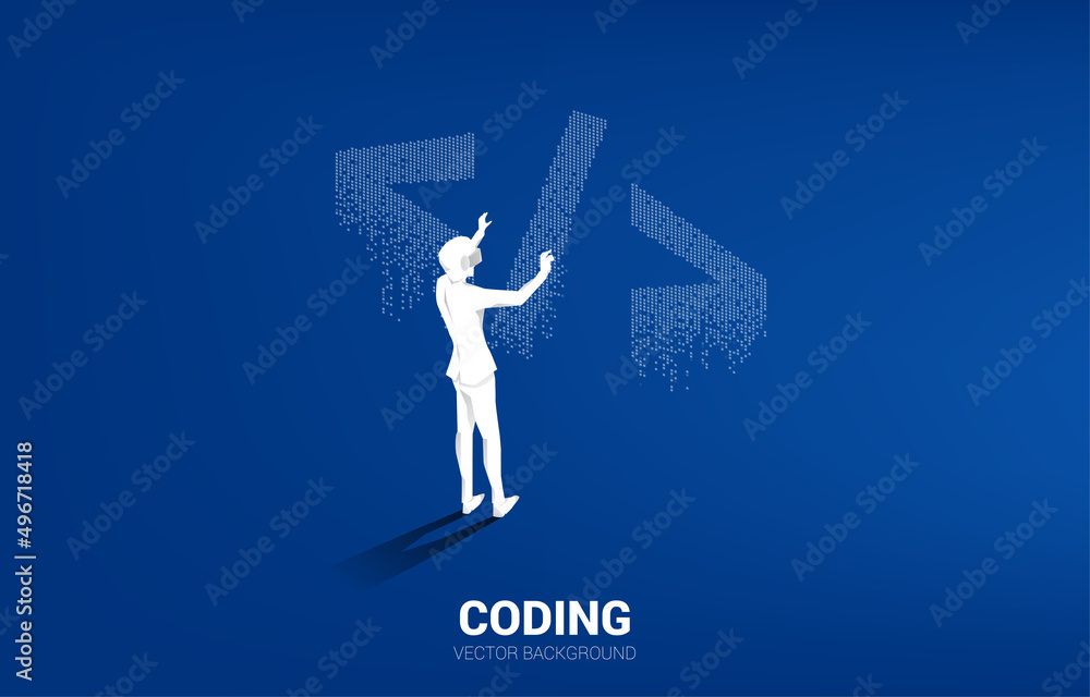Aufkleber silhouette man wear vr glasses software development programming tag with pixel style. concept of dig