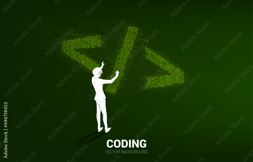Aufkleber Silhouette man wear VR glasses software development programming tag with one and zero digit matrix style. Concept of digital virtual reality technology and AR .