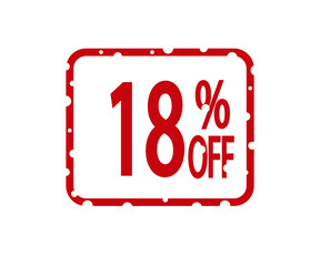 Red stamp 18% off for stores and promo. discount banner.
