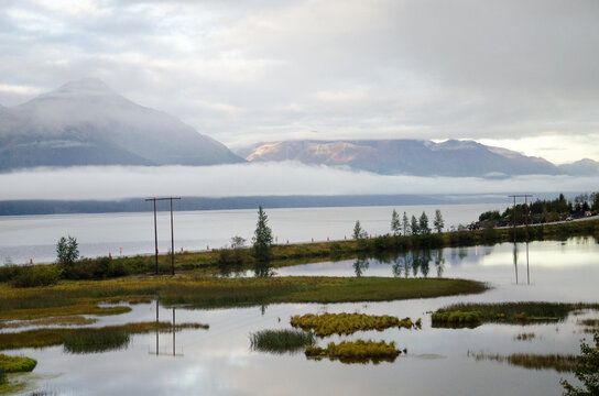 Alaska Turnagain Arm Cook Inlet with pond in foreground