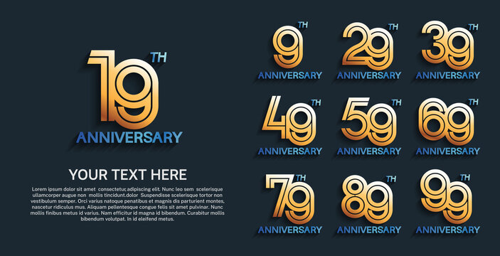 set anniversary logotype premium collection golden color with double line on dark background