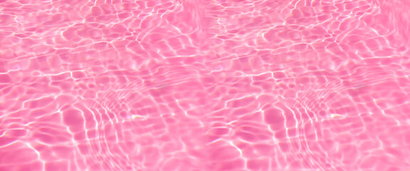 de-focused.Closeup of pink transparent clear calm water surface texture with splashes and bubbles. Trendy abstract summer nature background. for a product, advertising, text space