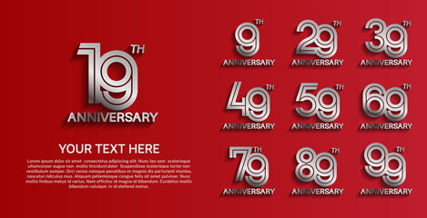 set anniversary logotype premium collection silver color with double line on red background