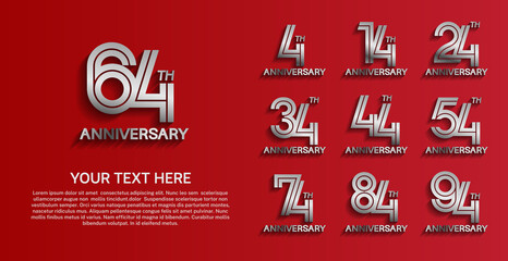 set anniversary logotype premium collection silver color with double line on red background - obrazy, fototapety, plakaty