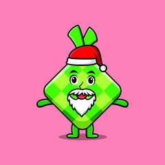 Cute Cartoon mascot character Ketupat santa claus character christmas in modern design style 
