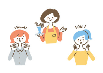 驚く女性と働く女性_セット_色