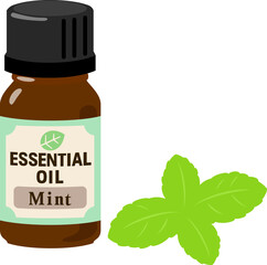 エッセンシャルオイルの瓶とミントの葉