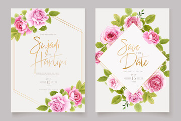 beautiful peony and rose wedding invitation card set