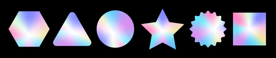 Holograph sticker label vector retro sale gradient. Hologram sticker mockup stamp badge emblem