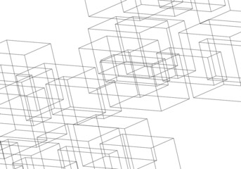 白地に繊細な細いラインの長方体で構成された背景イラスト