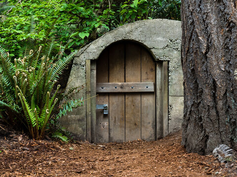 Storage shed in Bellevue Botanical Garden that looks like a hobbit house - WA, USA