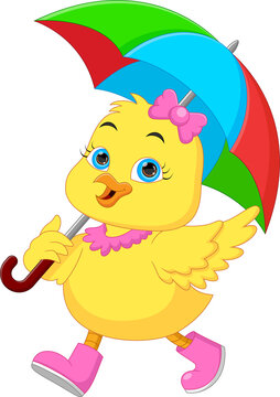 cartoon cute little duck with umbrella