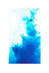 blue ink pours in and dissolves in water. muzzle of dragon in splash blue paint on white background.