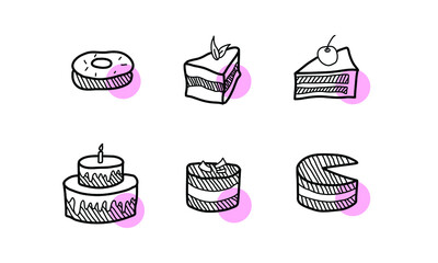 set of sweet cake icons