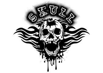 Abstract vector illustration pierced skull on grunge splash with tribal patterns