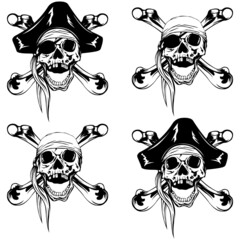 Vector illustration pirate skull bandana or cocked hat and crossed two bones