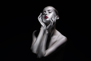 graceful model with silver skin