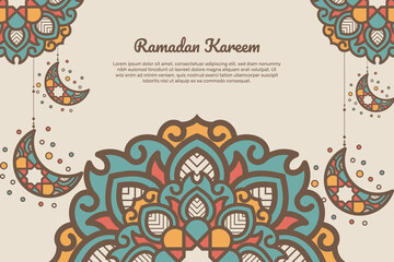 Vintage background ramadan with mandala baner lantern greeting card. - Vector.