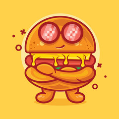 cute hamburger food character mascot with cool expression isolated cartoon in flat style design 