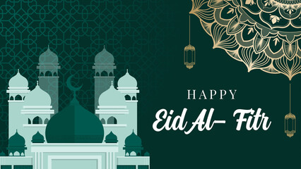 The background of the Eid greeting post. golden mosque illustration as greeting card.