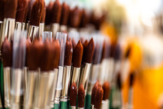 Brushes in art supplies store