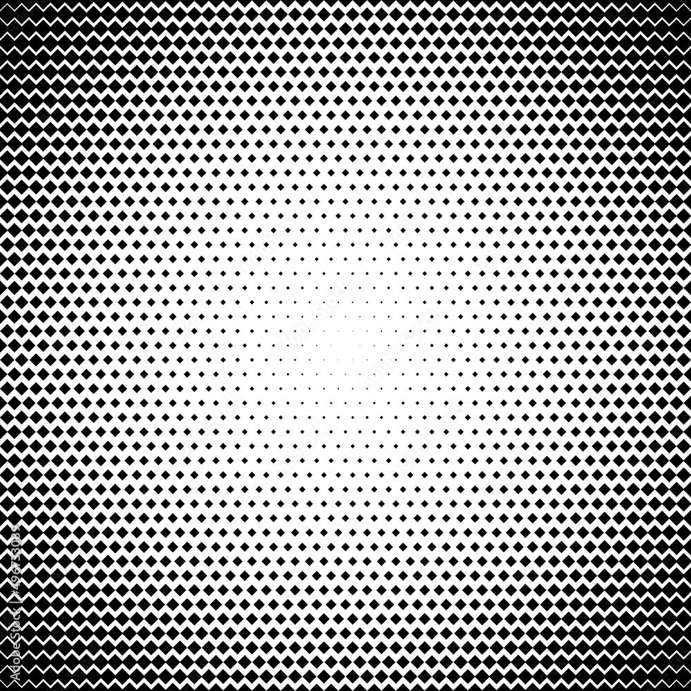 Poster radial halftone gradient. square shapes. black and white pattern isolated on white background.