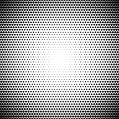 Radial halftone gradient. Square shapes. Black and white pattern isolated on white background.
