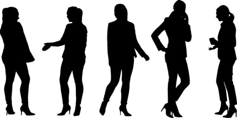 Set of silhouettes of women, a group of standing .Vector illustration