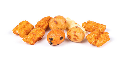 a group of rice cracker on white background