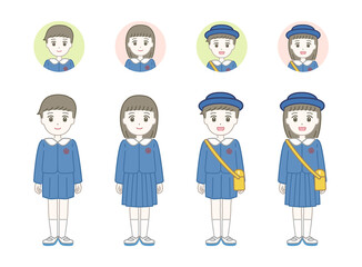 制服姿の男女の幼稚園児のイラスト素材