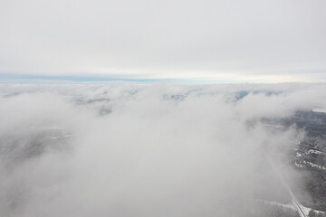 clouds Orilla and Barrie Ontario high up drone views  winter time 