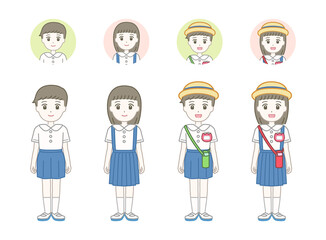 Fototapeta premium 夏服の制服姿の男女の幼稚園児のイラスト素材