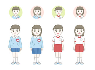 Obraz premium スモックを着ている幼稚園児と体操服を着ている幼稚園児