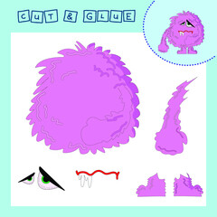 Children's paper puzzle with a monsters. Baby education cut and paste applique for preschool age.