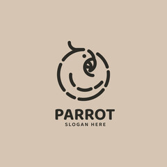 Vector Logo Illustration Parrot Line Art Style.
