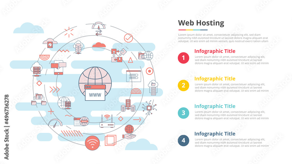 Poster web or website hosting concept for infographic template banner with four point list information